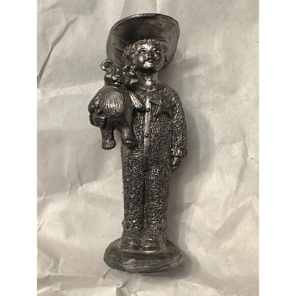 Vintage Michael Ricker Pewter Cowboy  Sheriff Boy With Bear Figurine - Picture 8 of 10